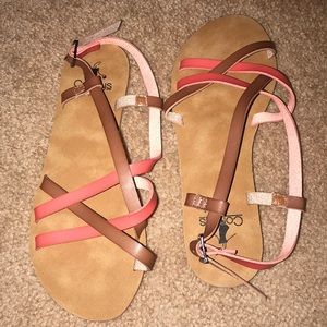 Brown and coral sandals
